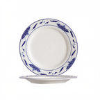 Thumbnail image #1 for CAC China Blue Lotus 103-16 Round Porcelain Plate, 10-1/4 in, Rolled Edge, Blue/Bone White Case of 2 Dozen