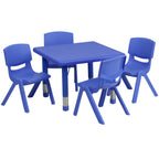Thumbnail image #1 for Flash Furniture Emmy YU-YCX-0023-2-SQR-TBL-BLUE-E-GG Preschool Activity Table Set, 24" Square Adjustable-Height Table with 4 Blue Stacking Chairs