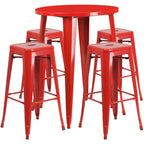 Thumbnail image #1 for Flash Furniture CH-51090BH-4-30SQST-RED-GG Bar-Height Table and 4 Backless Bar Stool Set, 30-in Round, Red