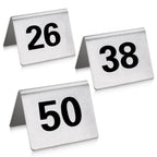 Thumbnail image #1 for New Star Foodservice Inc. 27631 Stainless Steel Tent-Style Table Number Cards, 2" x 1-1/2", Numbers 26–50 Case of 12