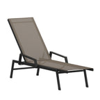Thumbnail image #1 for Flash Furniture JJ-LC323-BLK-BR-GG Outdoor Adjustable Chaise Lounge Chair with Arms, Black Textilene, Brown Steel Frame, 5-Position Recline