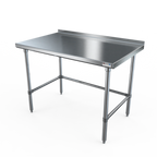 Thumbnail image #1 for NBR Equipment TS4-4836R-X Stainless Steel Work Table, 48"W x 36"D x 37-1/4"H, 14-Gauge 304 Top, 1-1/2" Rear Upturn, Open Cross-Braced Base