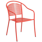 Thumbnail image #1 for Flash Furniture CO-3-RED-GG Outdoor Steel Stacking Armchair with Curved Cutout Back and Seat, Coral Finish