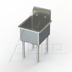 Thumbnail image #1 for AERO Manufacturing 3F1-2436 1-Compartment Stainless Steel Sink, 36"W x 24"D x 14" Deep, 16-Gauge 304 Stainless, 8-3/4"H Backsplash, Legs