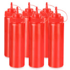 Thumbnail image #1 for New Star Foodservice Inc. 26405 24 oz Red Plastic Wide-Mouth Squeeze Bottle with Cap Case of 4
