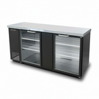 Thumbnail image #1 for Blue Air FSE LLC BBB69-3BG-HC Two-Section Back Bar Cooler, 69-1/8"W, 2 Locking Glass Doors, Stainless Steel Top, Black Exterior