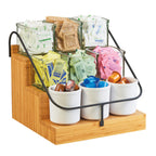Thumbnail image #2 for Cal-Mil Bamboo 3638-60 3-Tier Condiment Station with Black Wire Frame, 14-1/2"W x 13"D x 12-1/4"H