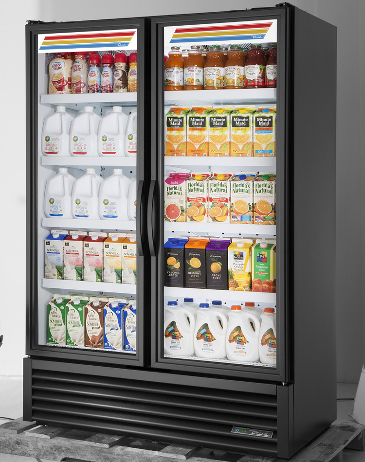 Product image #5 for True Full-Length 2-Section Glass Door Refrigerated Merchandiser, 8 Shelves, Black