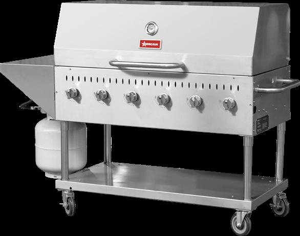 Product image #3 for Omcan 47.2-Inch Mobile Outdoor Propane 6-Burner 304 Stainless Steel BBQ Grill with Roll Dome