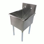 Thumbnail image #2 for NBR Equipment 1BSG-1821 1-Compartment 18-Gauge 400-Series Stainless Steel Sink, 21"W x 24-1/2"D, 14"D Bowl, 8"H Backsplash, Galvanized Legs