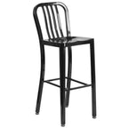Thumbnail image #1 for Flash Furniture CH-61200-30-BK-GG Outdoor Metal Bar Stool, Armless, Vertical Slat Back, Black Powder-Coated Galvanized Steel