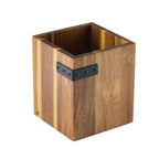 Thumbnail image #1 for TableCraft Products Industrial Collection™ 10074 4-Section Square Acacia Cutlery Holder with Metal Banding, 5-1/4" x 5-1/4" x 6" Case of 4