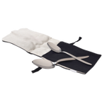 Thumbnail image #1 for JB Prince Chef Gray Kunz U709 2-Piece 18/10 Stainless Steel Solid Serving Spoon Set with Canvas Roll, 9-Inch and 7-1/2-Inch