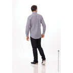 Thumbnail image #2 for Chef Works Gingham D500-BWK-4XL Men's Dress Shirt, Long Sleeve, Poly/Cotton, White/Dark Navy Check, 4XL