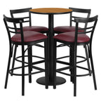 Thumbnail image #1 for Flash Furniture RSRB1039-GG 24" Round Table and 4 Bar Stool Set, 42"H, Natural Laminate, Burgundy Vinyl Seats