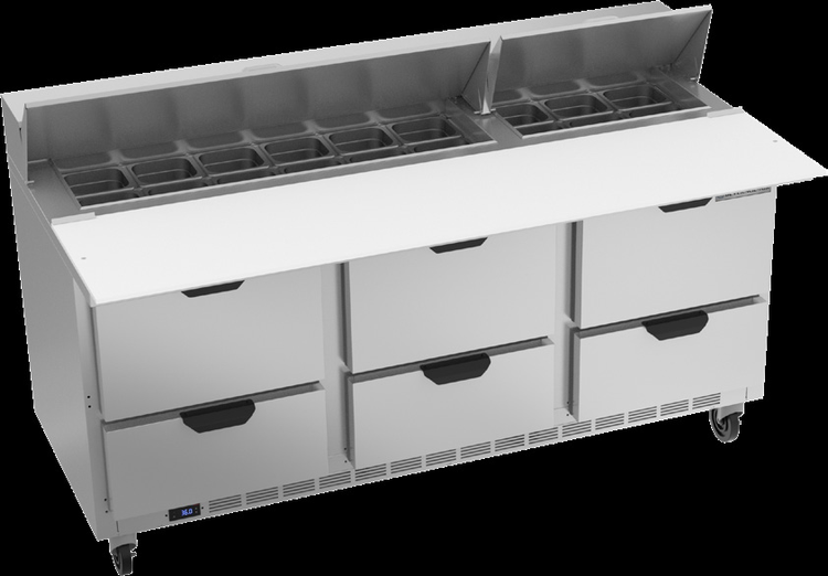 Product image #6 for Beverage-Air 72-Inch Three-Section Sandwich Prep Table with 6 Drawers and 18-Pan Top