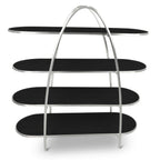 Thumbnail image #1 for Eastern Tabletop A963BKS Arch Buffet Display, Stainless Steel, 4 Levels, Black Wood-Laminate Shelves, 32-1/2 x 23-1/4 x 59 in.