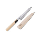 Thumbnail image #1 for Korin Inc Masamoto HMA-SHKIY-165 Kiritsuke-Yanagi Knife, 6-2/5", Right-Handed, Single-Side Edge, Forged White Carbon Steel, Magnolia Wood Handle