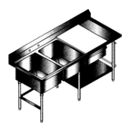 Thumbnail image #1 for SPG International Universal Stainless PT-96 96"W x 30"D Double-Sink Stainless Steel Prep Table with Poly Cutting Board and Undershelf