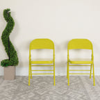 Thumbnail image #2 for Flash Furniture Hercules - Colorburst HF3-CITRON-GG Citron Folding Chair with Metal Seat and Back, Triple-Braced Steel Frame
