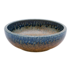 Thumbnail image #1 for Korin Inc Ainagashi BWL-205 Round China Bowl, 74 oz., 9-1/4 in. Dia. x 3-1/4 in. H, Mottled Brown with Blue Accent Rim