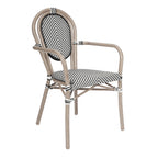 Thumbnail image #1 for Flash Furniture SDA-AD642002A-TXT-BLKWH-LTNAT-GG Stacking Bistro Chair with Arms, Thonet-Style Back and Seat, Natural Finish