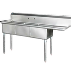 Thumbnail image #1 for Blue Air FSE LLC BS3-18-12/R 3-Compartment Stainless Steel Sink with Right Drainboard, 18" x 18" x 12" Bowls, 18-Gauge, Legs