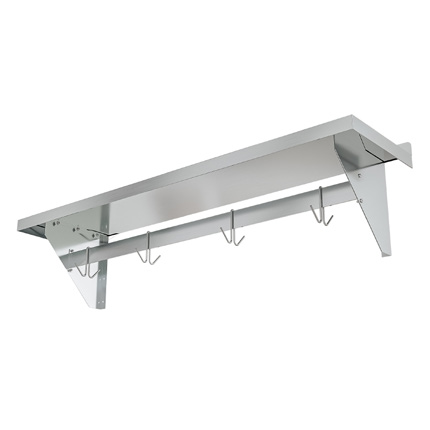 Product image #5 for 48 Inch Wall-Mounted Stainless Steel Shelf with Pot Rack and Removable Hooks