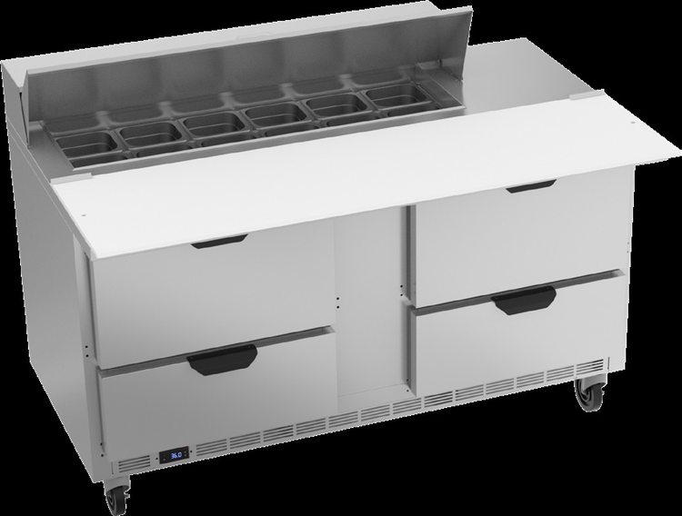 Product image #6 for Beverage-Air 60-Inch Two-Section Sandwich Top Refrigerated Prep Table with 4 Drawers