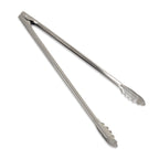 Thumbnail image #1 for Browne USA Foodservice 57539 16-Inch Stainless Steel Utility Tongs with Scalloped Edges, Coil Spring, Satin Finish