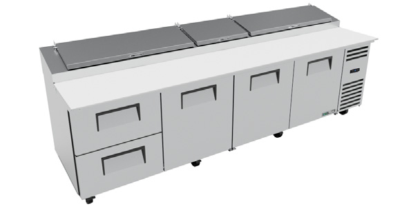 Product image #7 for True 119-1/4-Inch Pizza Prep Table with 3 Solid Doors, 2 Drawers and Alternate Top, R290 Self-Contained Refrigeration