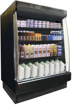 Product image #5 for Howard-McCray Low-Base Multi-Purpose Remote Open-Air Merchandiser, 51W x 34.5D x 60H, Black, 3-Tier Lit Shelves