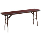 Thumbnail image #1 for Flash Furniture YT-1872-HIGH-WAL-GG Rectangular Folding Table, 72 x 18 x 30 in, Mahogany Laminate Top, Brown T-Mold Edge