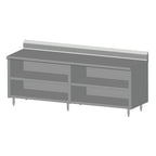 Thumbnail image #1 for SPG International Universal Stainless 10CBT-24B Open-Front Cabinet Base Work Table, 120"W x 24"D, 16-Gauge 300 Series Stainless Top, 6" Backsplash