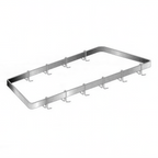 Thumbnail image #1 for AERO Manufacturing CSPR-44 Wall-Mount Corner Pot Rack, 44"W x 44"D, Triangular Stainless Steel, Plated Double Hooks