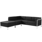 Thumbnail image #1 for Flash Furniture Hercules - Imagination ZB-IMAG-SECT-SET9-GG 3-Piece Modular Sectional Sofa with Ottoman, Black LeatherSoft, Stainless Steel Legs
