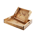 Thumbnail image #1 for Cal-Mil Madera 3454-1014-99 Rectangular Rustic Pine Wood Serving Tray with Handles, 17-1/4" x 12-1/2" x 5-1/4"