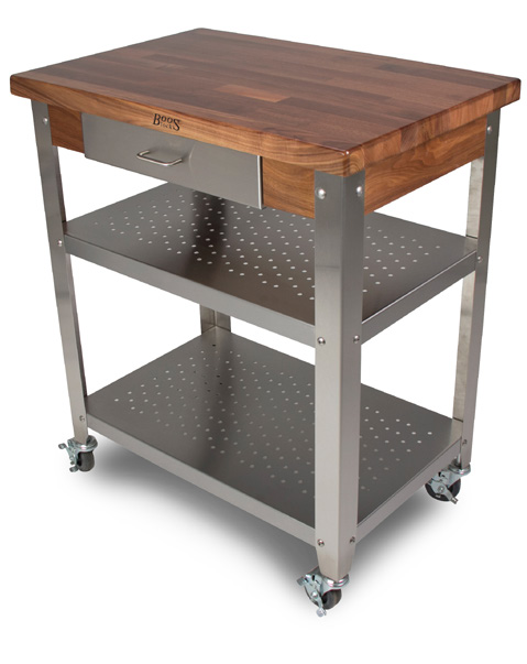 Product image #5 for John Boos Cucina Elegante 30-Inch Walnut Butcher Block Cart with Drawer, Shelves and Locking Casters