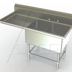 Thumbnail image #1 for AERO Manufacturing Aerospec 2F2-2418-18L Two-Compartment Stainless Steel Sink, 58-1/4"W, Left Drainboard, 10"H Backsplash