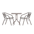 Thumbnail image #1 for Flash Furniture TLH-0731SQ-017CBZ2-GG Square Glass-Top Metal Table with Four Bronze Aluminum Slat Stack Chairs