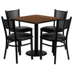 Thumbnail image #1 for Flash Furniture MD-0005-GG 30" Square Walnut Table and 4 Black Grid-Back Vinyl Chairs Set