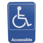 Thumbnail image #1 for AllPoints Foodservice Parts & Supplies 2801129 ADA Handicap Accessible Sign, Blue Plastic, White Symbol and Letters, Adhesive Back, 6" x 9"