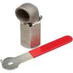 Thumbnail image #1 for AllPoints Foodservice Parts & Supplies Mavrik 561437 Steel Fryer Drain Valve with Extension, 1-1/2 in FPT In/Out, 90° Elbow
