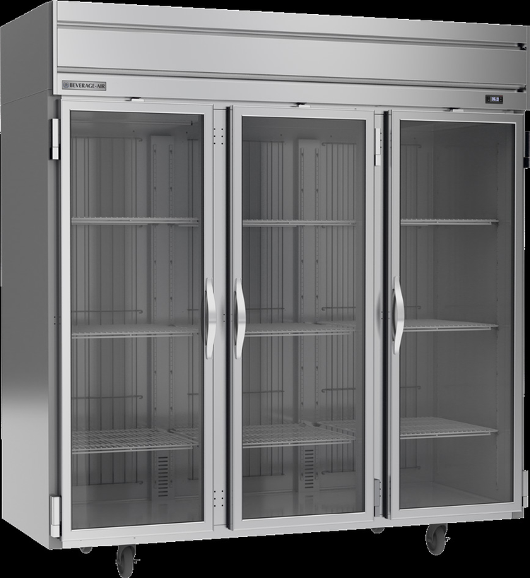 Product image #5 for Beverage Air Horizon Series 3-Section Glass Door Reach-In Refrigerator, 71.52 Cu. Ft., Top-Mounted Self-Contained