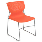 Thumbnail image #1 for Flash Furniture RUT-438-OR-GG Commercial Outdoor Stacking Chair, Orange Polypropylene Seat, Cut-Out Back, Gray Metal Sled Frame