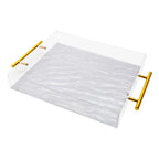 Thumbnail image #1 for Kadra Kitchenware Vikko Serving VS-10-12PR Acrylic Serving Tray, 10 x 12 x 2 in, Pearl Base with Gold Handle Case of 6
