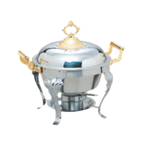 Thumbnail image #1 for Thunder Group SLRCF8633 5 qt Half-Round Stainless Steel Chafer with Lift-Off Dome Cover and Brass-Plated Handles