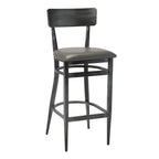 Thumbnail image #1 for G & A Commercial Seating 670 Commercial Bar Stool, Metal Plain Back, Upholstered Padded Seat, Steel Frame, Footrest, Brushed Distressed Gray