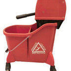 Thumbnail image #1 for ABCO T01016MWH Mop Bucket, 35 qt., Dual Cavity, Down Press Wringer, Red