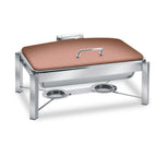 Thumbnail image #1 for Eastern Tabletop Pillard 3945/SCP 8 qt Rectangular Induction Chafing Dish with Hinged Dome Lid, Stand and Stainless Steel Food Pan